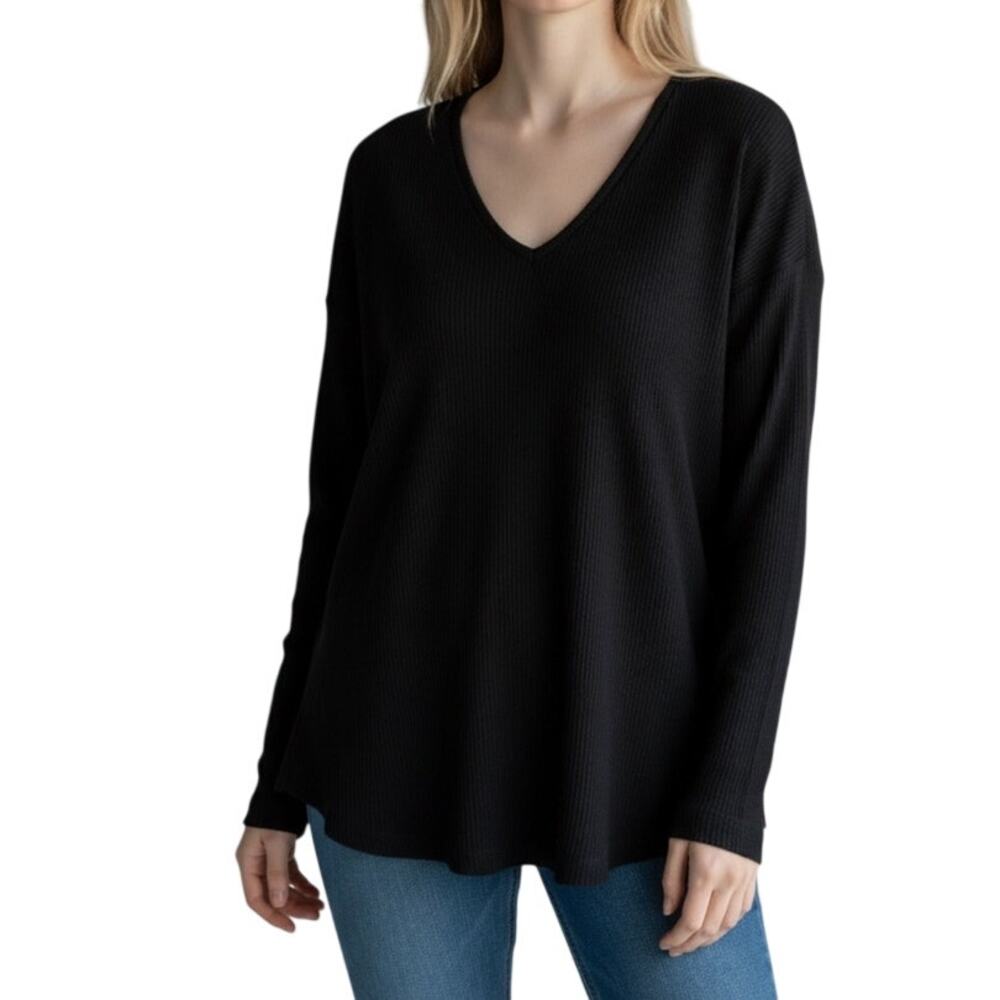Shein Women's Small Solid Black Long Sleeve V-Neck Lightweight Top